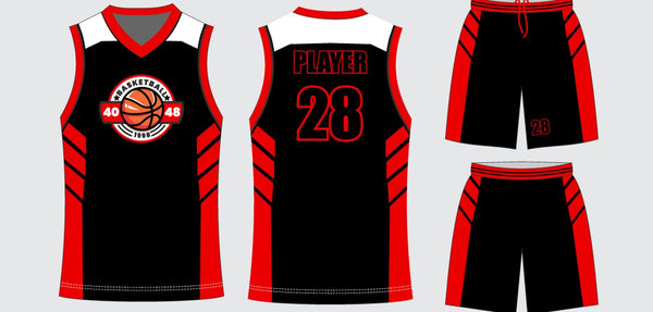 Sublimated basketball uniform design #671: jersey front, back and shorts