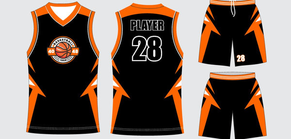 Sublimated basketball uniform design #672: jersey front, back and shorts
