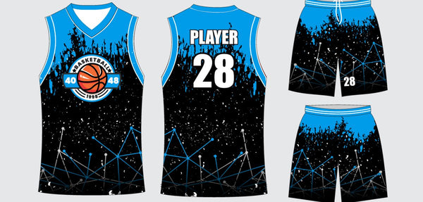 Sublimated basketball uniform design #673: jersey front, back and shorts