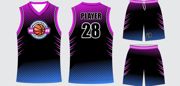 Sublimated basketball uniform design #675: jersey front, back and shorts