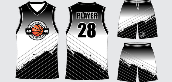 Sublimated basketball uniform design #676: jersey front, back and shorts