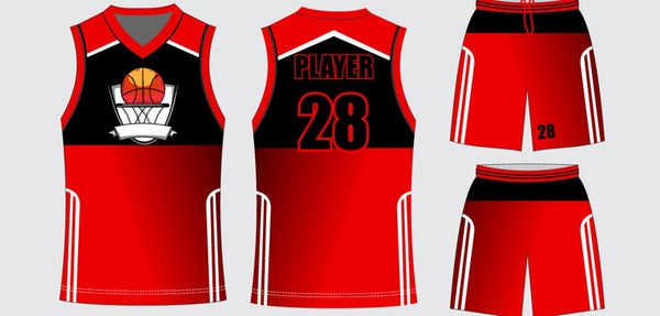 Sublimated basketball uniform design #681: jersey front, back and shorts