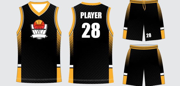 Sublimated basketball uniform design #682: jersey front, back and shorts