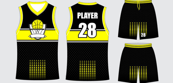 Sublimated basketball uniform design #686: jersey front, back and shorts