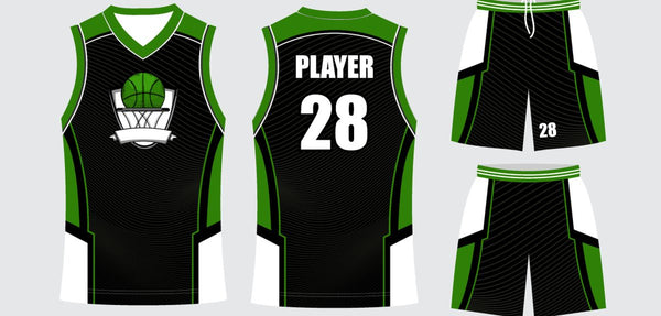 Sublimated basketball uniform design #687: jersey front, back and shorts