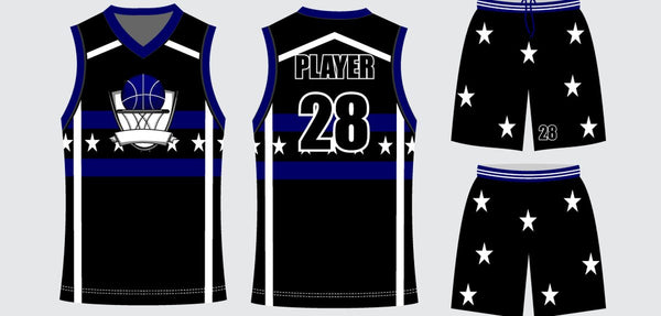Sublimated basketball uniform design #689: jersey front, back and shorts