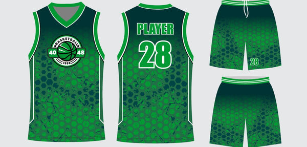 Sublimated basketball uniform design #690: jersey front, back and shorts
