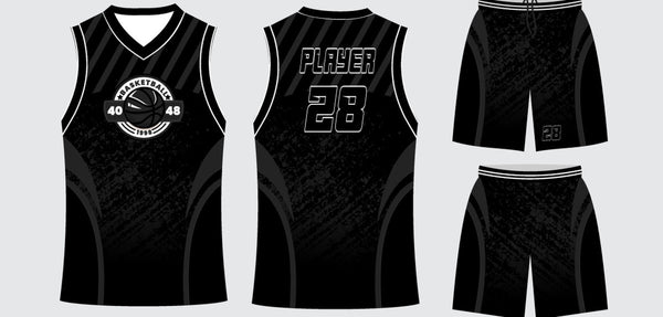 Sublimated basketball uniform design #691: jersey front, back and shorts