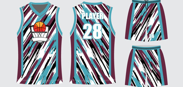 Sublimated basketball uniform design #692: jersey front, back and shorts