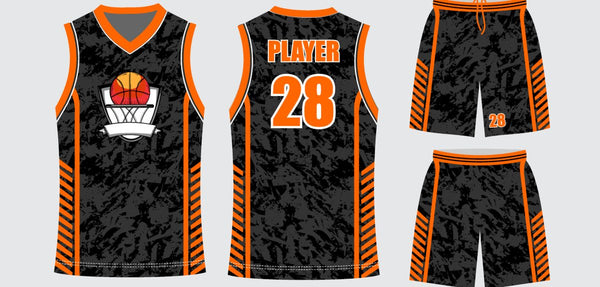 Sublimated basketball uniform design #694: jersey front, back and shorts