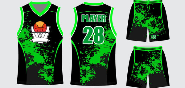 Sublimated basketball uniform design #697: jersey front, back and shorts