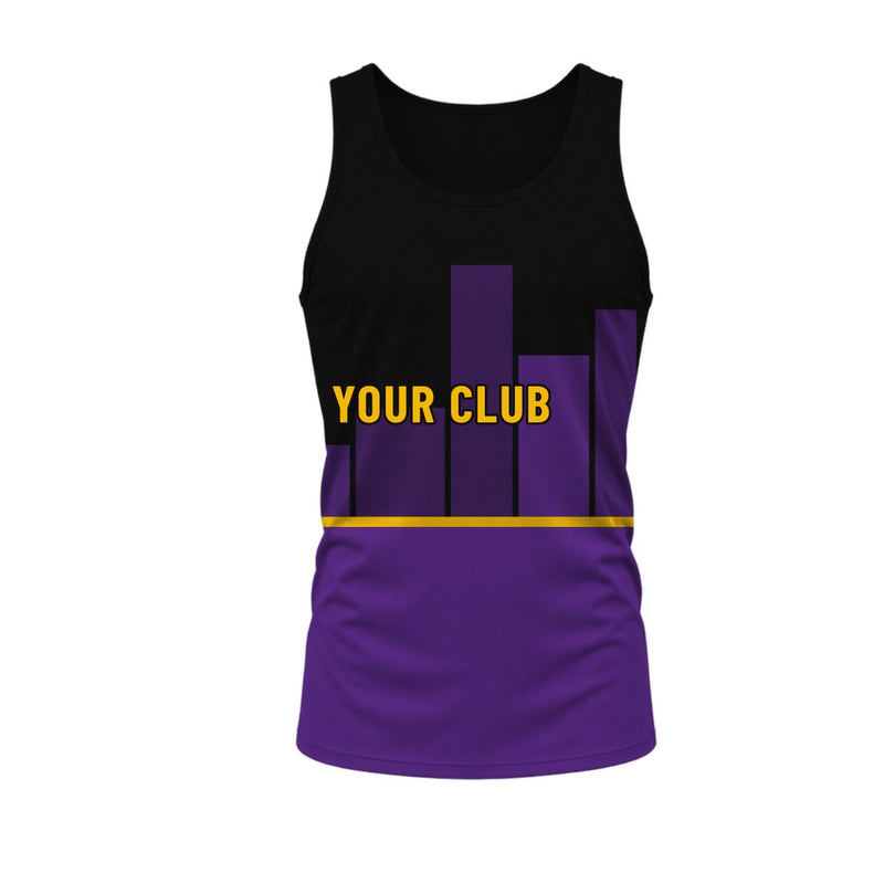 Skyline Basketball Singlet: sublimated basketball design, front view
