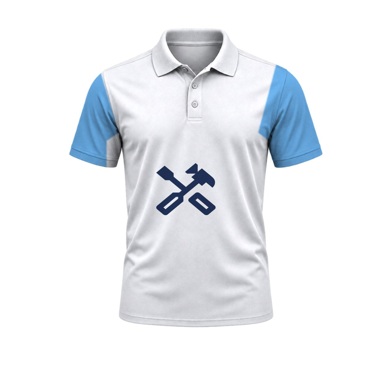 Staff Side Block Work Polo: sublimated business design, front view