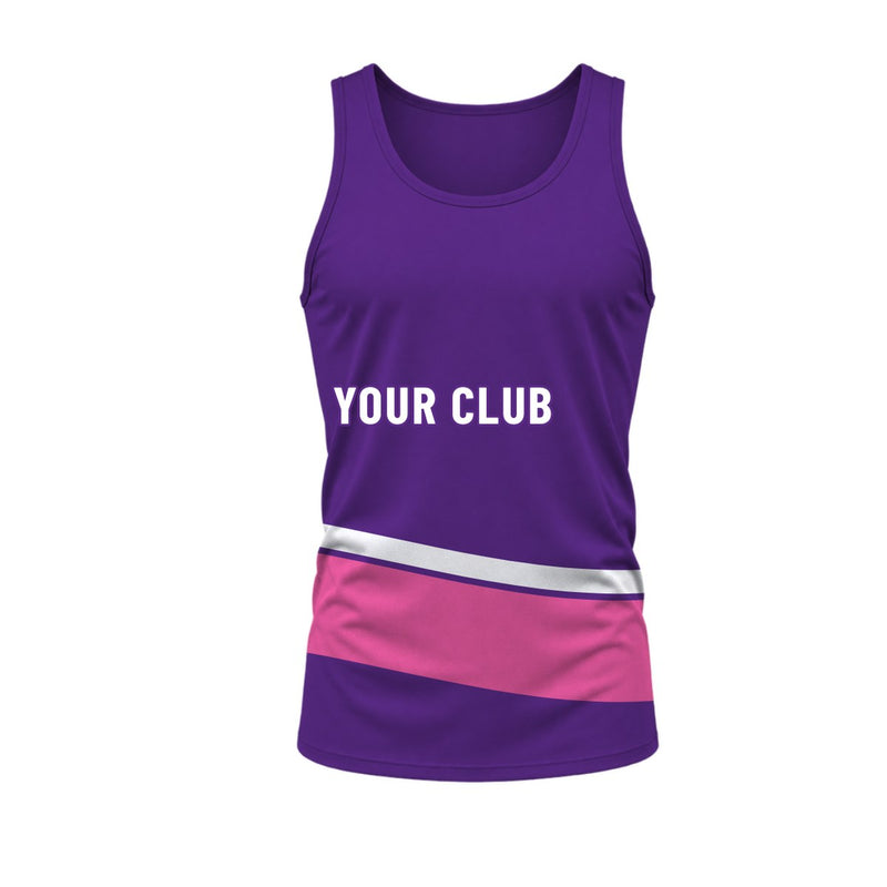 Waist Swoosh Netball Top: sublimated netball design, front view