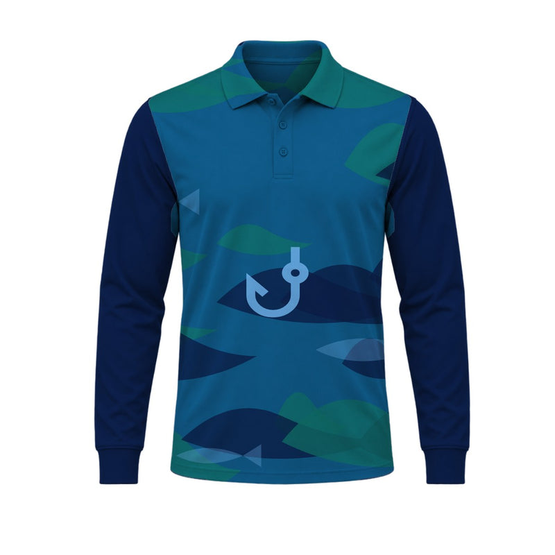 Water Camo Fishing Shirt: sublimated fishing design, front view