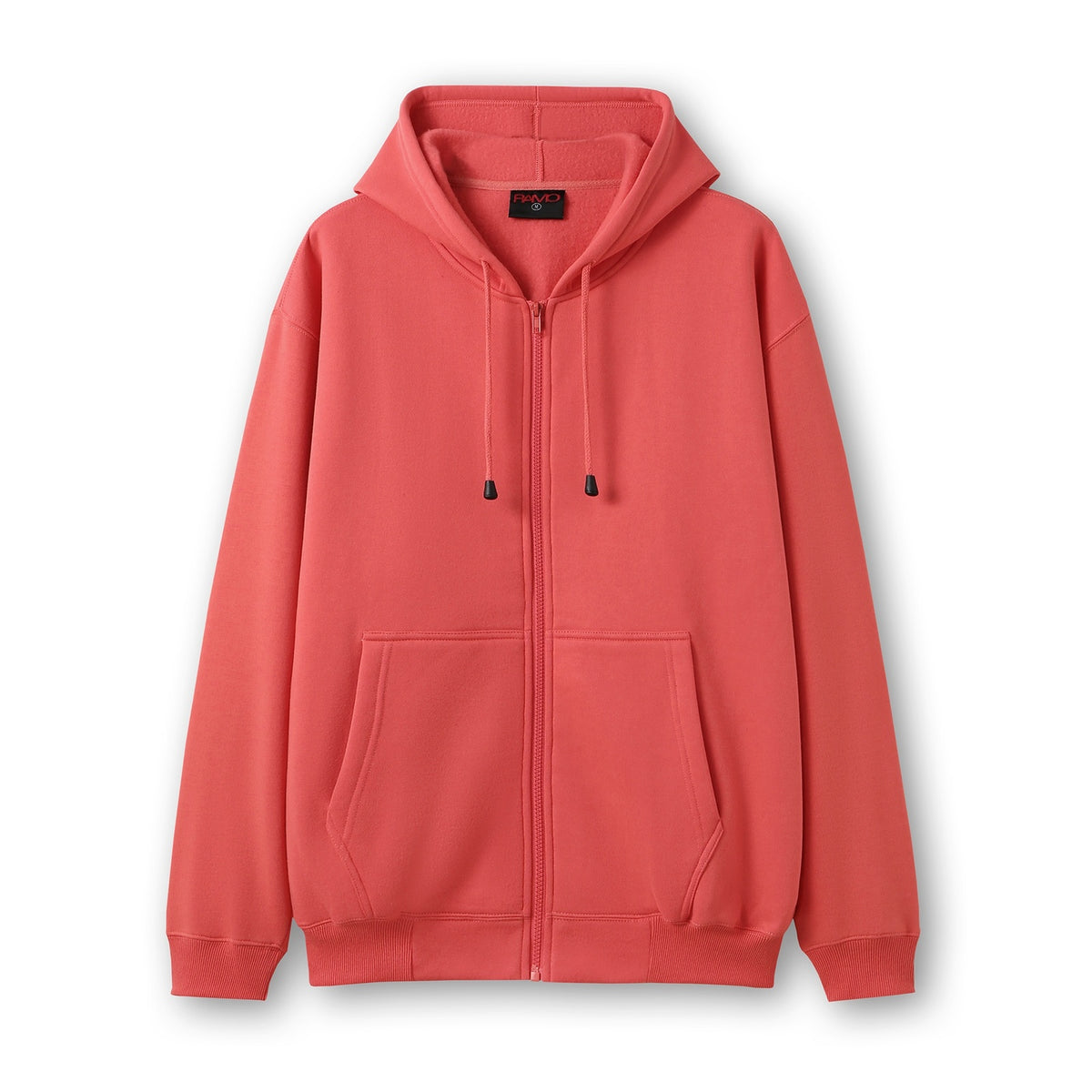 Mens Zip Hoodies with Pocket - Coral Red - Front