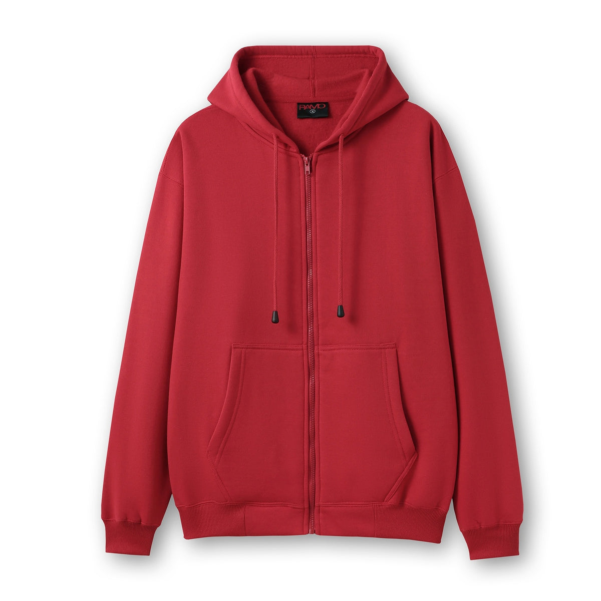 Mens Zip Hoodies with Pocket - Red - Front