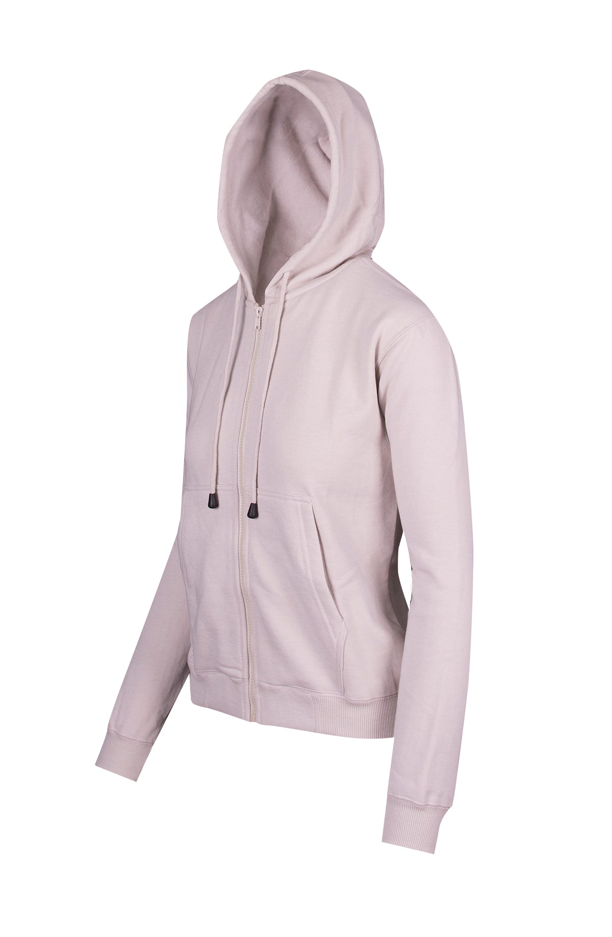 Womens/Juniors Zipper Hoodies with Pocket - Beige - Side