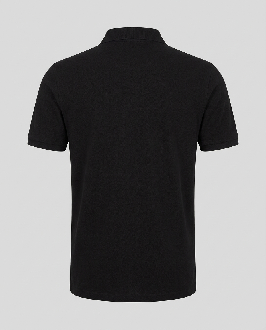 Plain polo shirt, back view (illustrative)